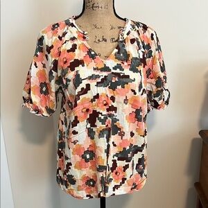 Sonoma Puff Sleeve Textured Floral Top – Size Medium